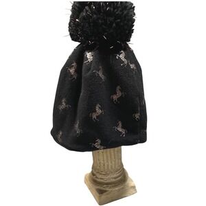 Gap Kids Black Unicorn Fleece Beanie Lined Hat with Pom Bling Sparkly Size S/M
